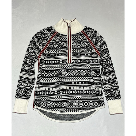 Eddie Bauer Nordic Ski Fair Isle Sweater Womens Small 1/4 Zip Mock Neck Pullover - Picture 1 of 15